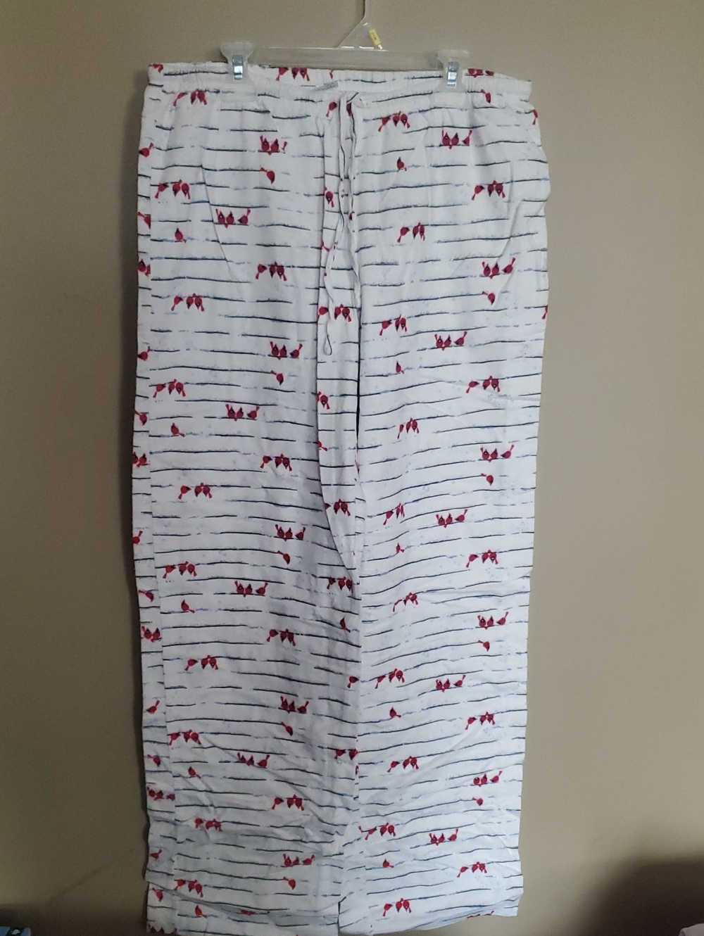 Lver White Striped Pajama Pants with Red Cardinal Bird Print Size Medium
